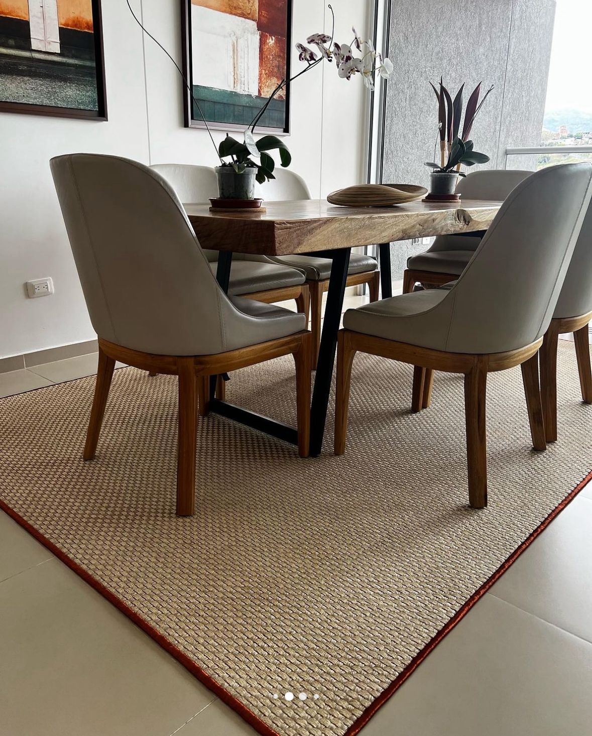 Tapete Tejido Canasto en Fique y Cobre / Borde 100% Cobre
