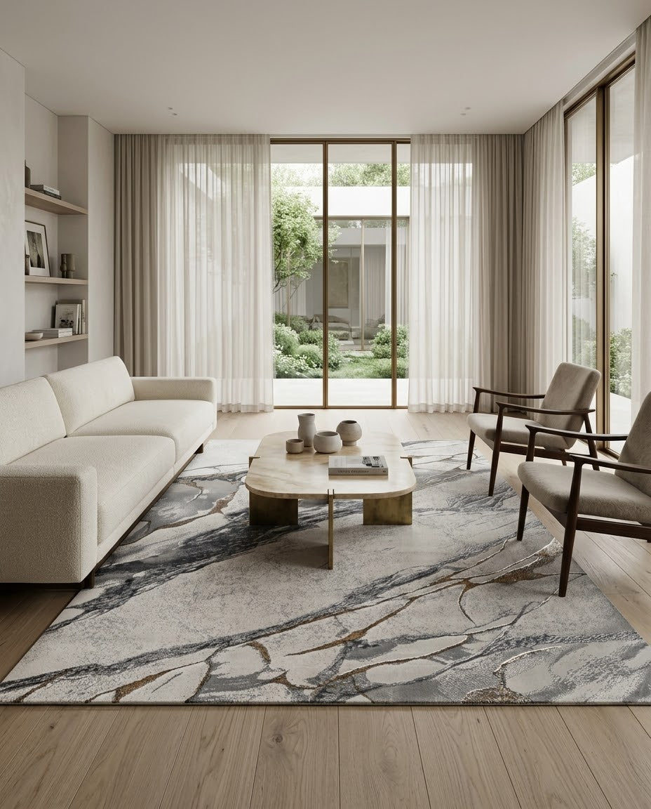 Alfombra Premium Importada de Turquía / Safir 52810A / Gold Grey